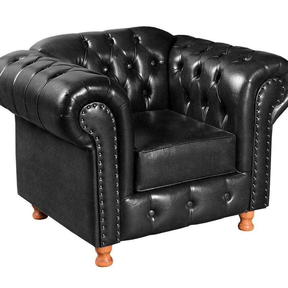Poltrona Chesterfield Com Capitonê Luís XV Preto