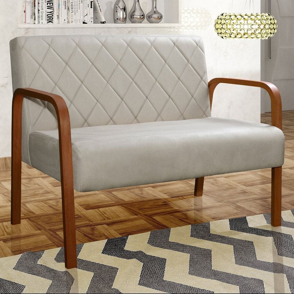 Sofá 2 Lugares Namoradeira Lara Decoração Sala Quarto Recepção Bege Claro