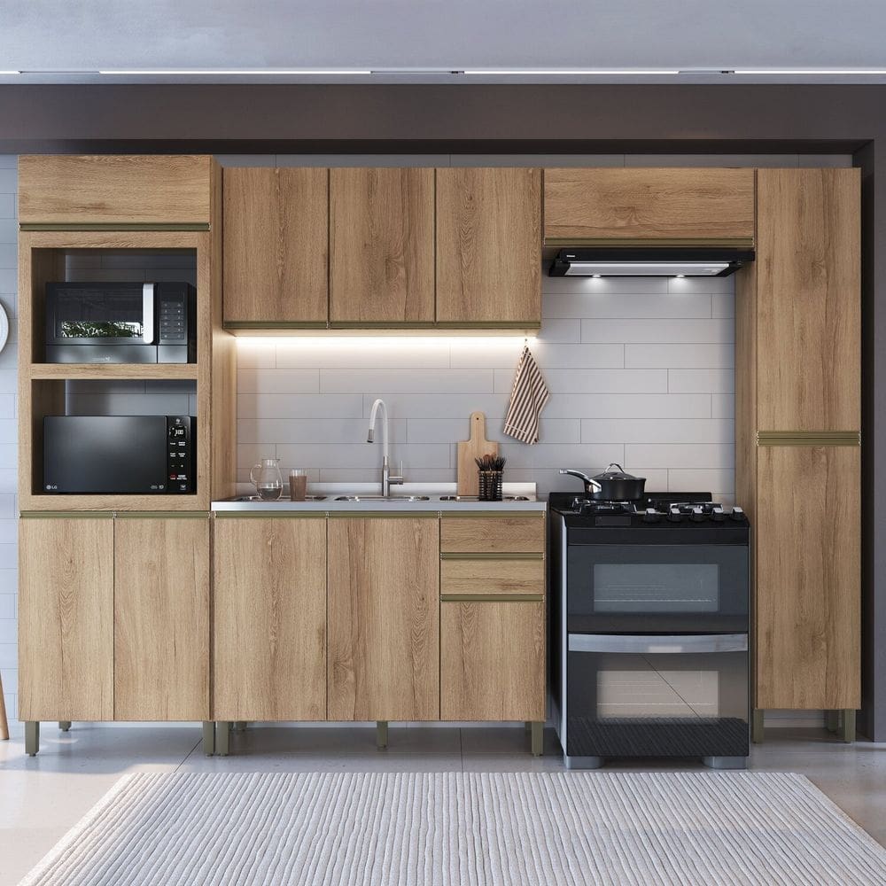 Cozinha Modulada Completa 5 Peças 12 Portas 2 Gavetas Montreal Castani