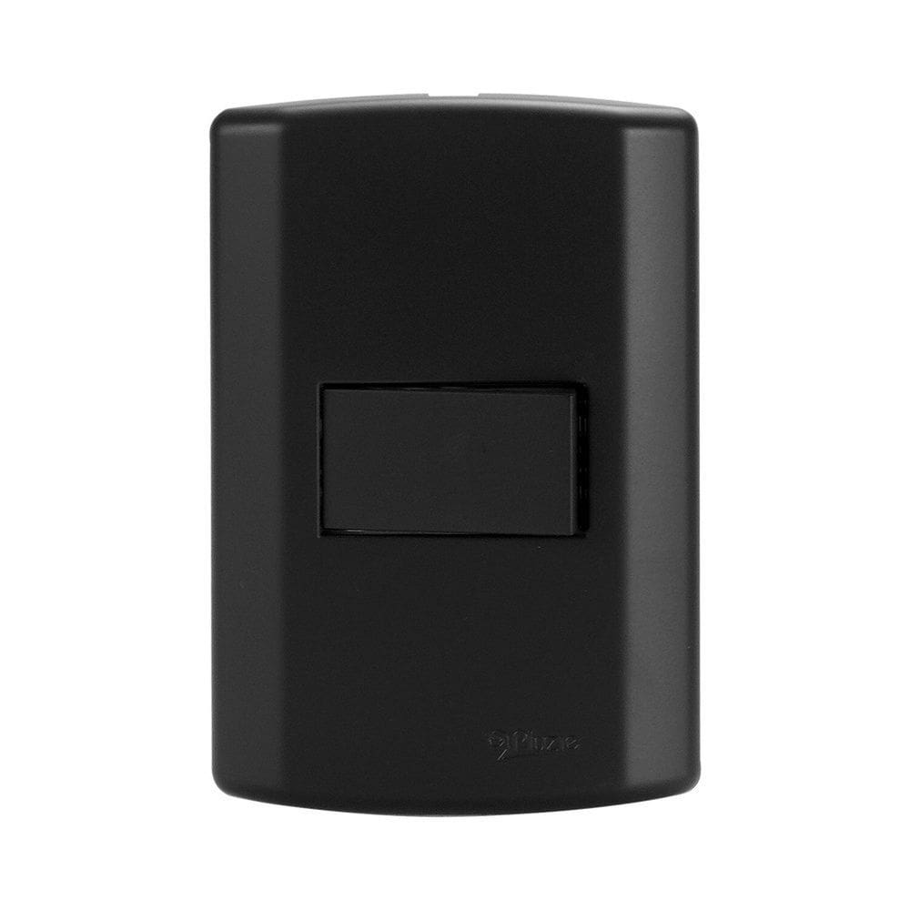 Interruptor de 1 Tecla Simples, Modular, com Placa 4x2 e Suporte Preto Fosco