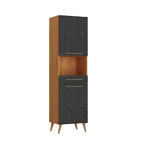 Paneleiro para Microondas 2 Portas 1 Gaveta 2 Prateleiras Favorita Cinamomo / Preto Catedral