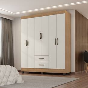 Guarda-Roupa Casal 6 Portas 2 Gavetas Lite Marrom/Off White