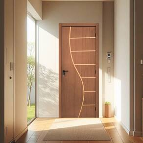 KIt Porta de Madeira Decorada 215x74cm Batente 12cm Cantareira Ipê