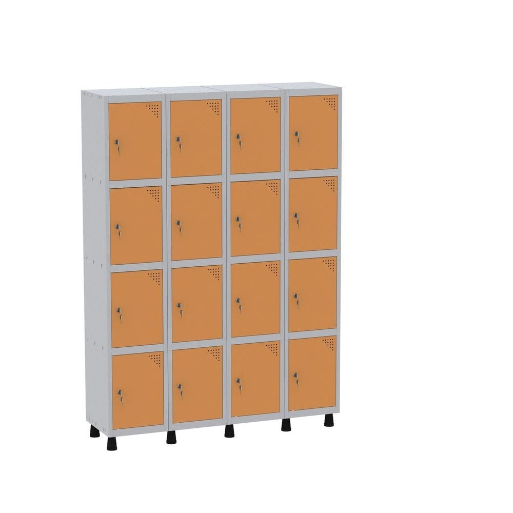 Armário Guarda Volume Locker Roupeiro 16 Portas Aço GRF 504/16 Cinza/Laranja Picasso