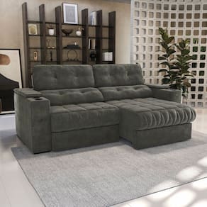 Sofá 260 cm com Porta Copos Retrátil e Reclinável Premier Cinza