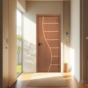 KIt Porta de Madeira Decorada 215x64cm Batente 12cm Cantareira Ipê
