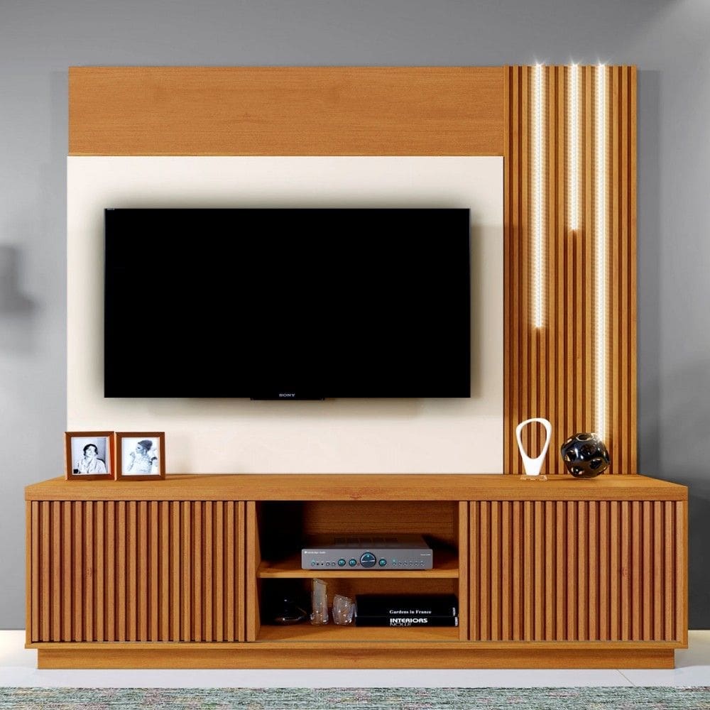 Estante para TV Até 75 Polegadas Logan 2 Portas com Led Naturalle/Off White - Mavaular