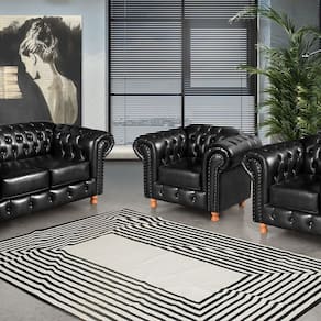 Conjunto de Sofá Luís Xv 2 Lugares + 2 Poltronas Chesterfield Capitonê Preto