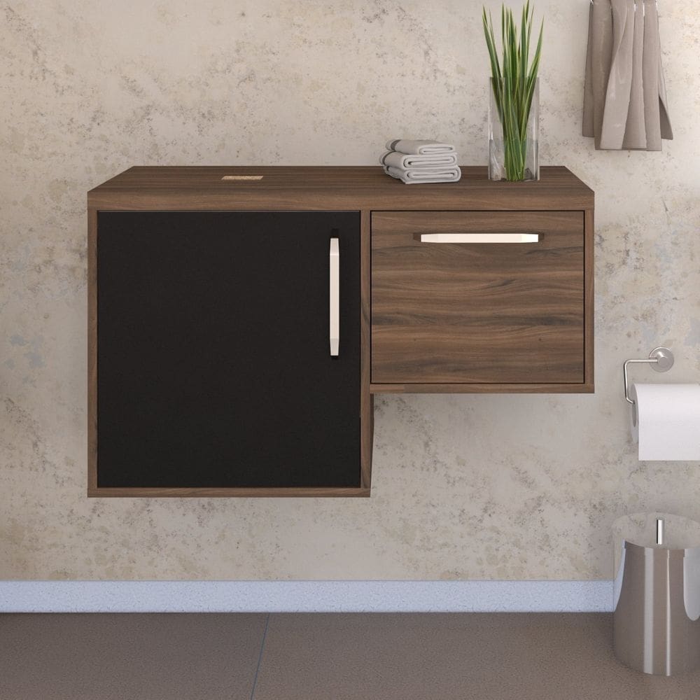 Armário Gabinete Nexus 83L Contemporâneo Nogal/Preto Ônix