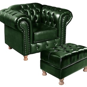 Poltrona Chesterfield Com Puff Capitonê Luís XV Verde