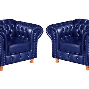 Conjunto 2 Poltronas Luis XV Chesterfield Vintage Molas Ensacadas Azul