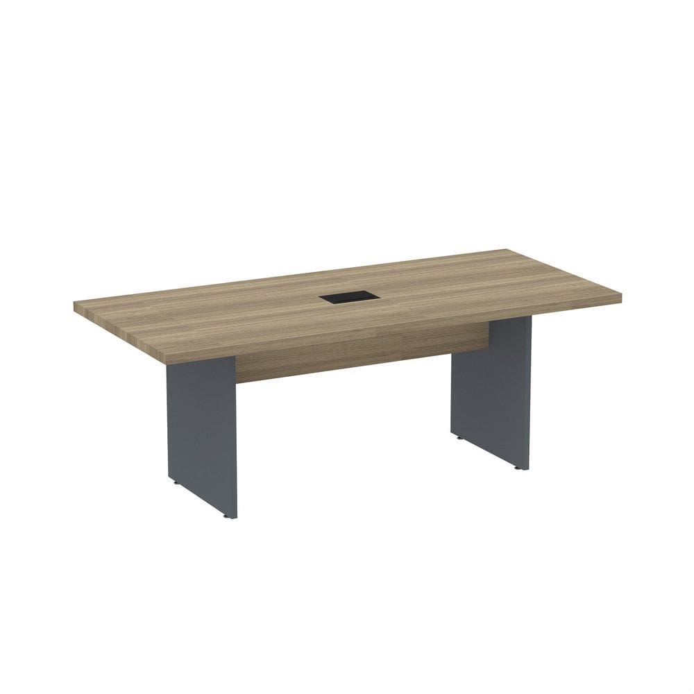 Mesa de Reunião Retangular Pé Painel 200x90cm com Power Box Noce Naturalle/Grafito