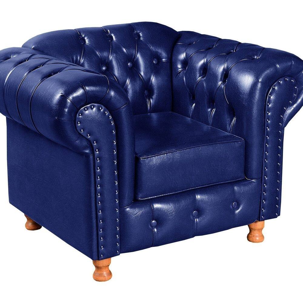 Poltrona Chesterfield Com Capitonê Luís XV Azul