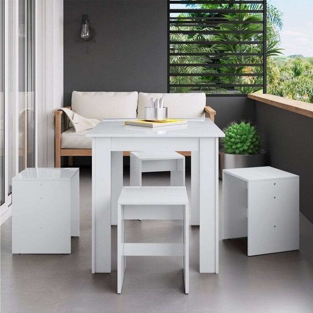 Conjunto Mesa para Sala de Jantar com 4 Banquetas Branco