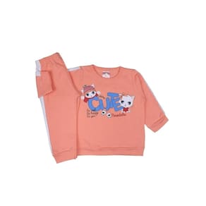 Conjunto Moletom Salmão Bebê Menina Gatinhas Inverno Fofinho