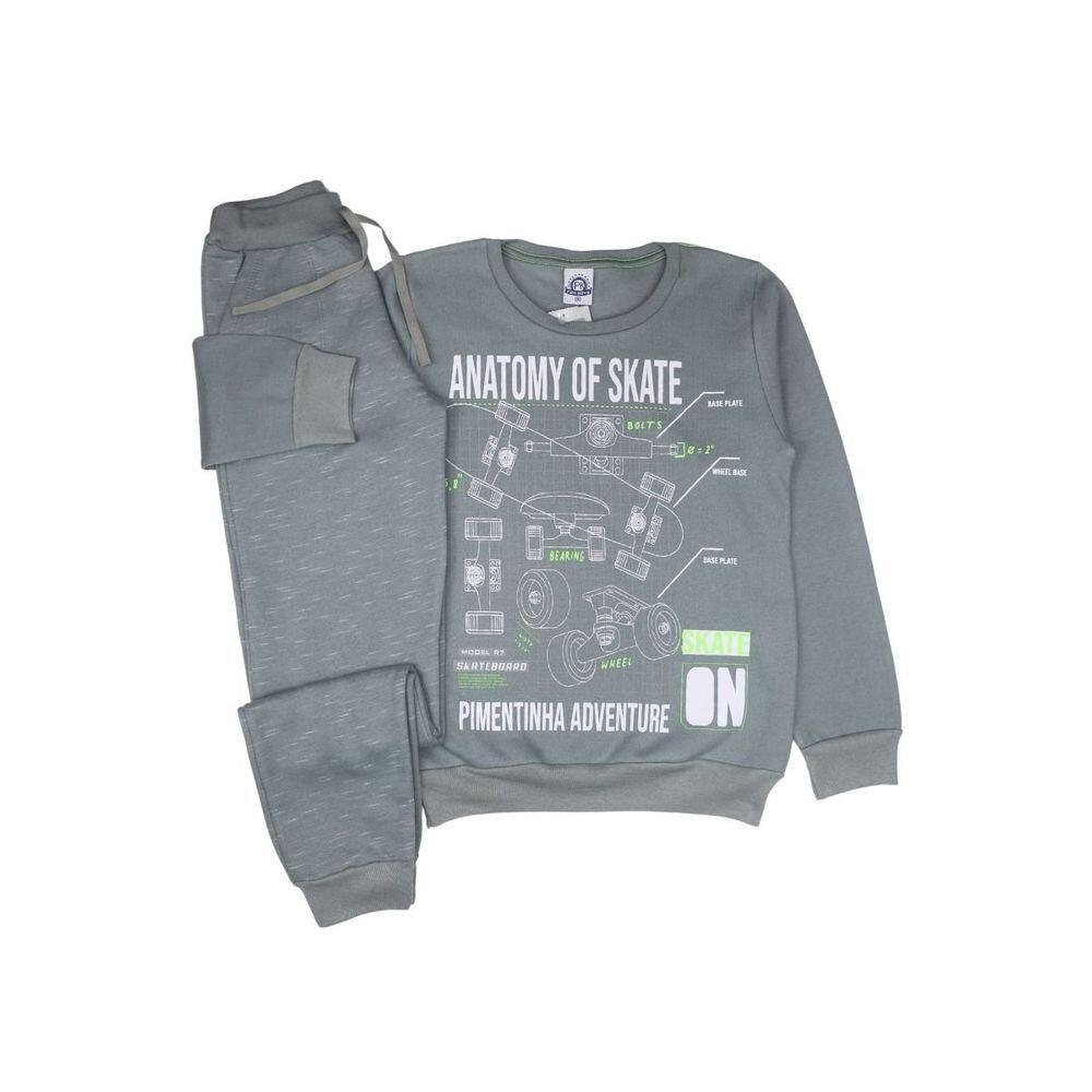 Conjunto Moletom Flanelado Cinza Menino Outono Inverno Frio