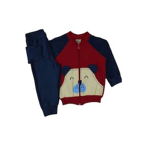 Conjunto Bebê Menino Azul e Vermelho Jaqueta Ursinho Inverno