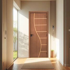 KIt Porta de Madeira Decorada 215x74cm Batente 10cm Cantareira Ipê