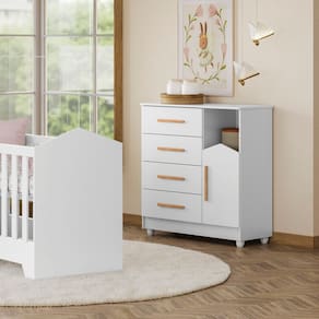 Cômoda de Bebê 100% MDF 1 porta 4 Gavetas Duda Branco