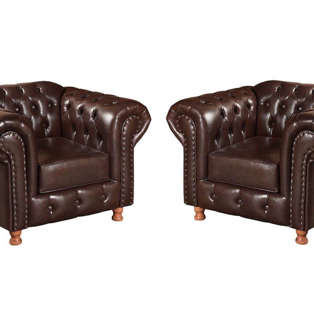 Conjunto 2 Poltronas Luis XV Chesterfield Vintage Molas Ensacadas Café
