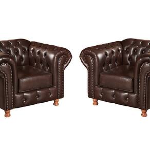 Conjunto 2 Poltronas Luis XV Chesterfield Vintage Molas Ensacadas Café