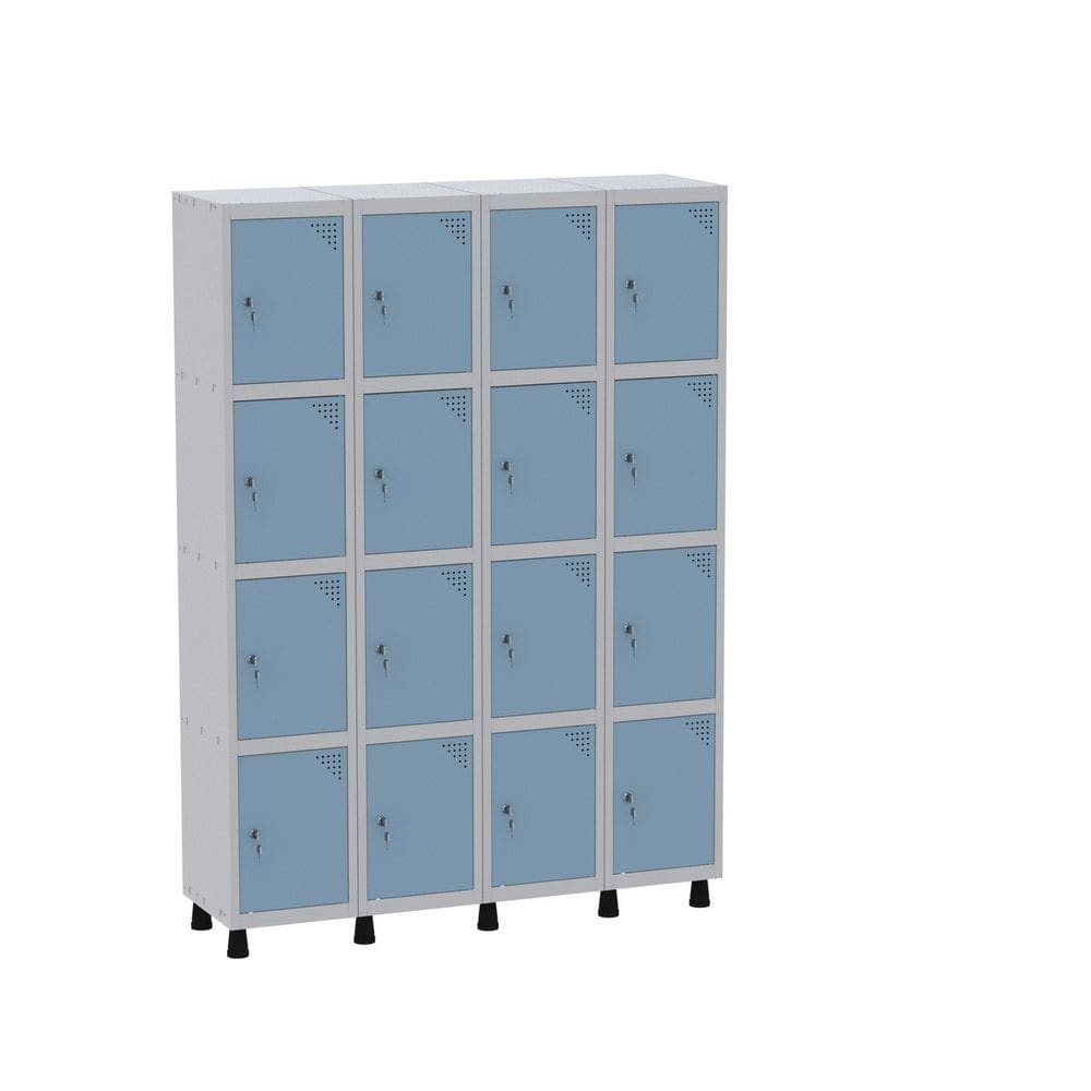 Armário Guarda Volume Locker Roupeiro 16 Portas Aço GRF 504/16 Cinza/Azul Dali