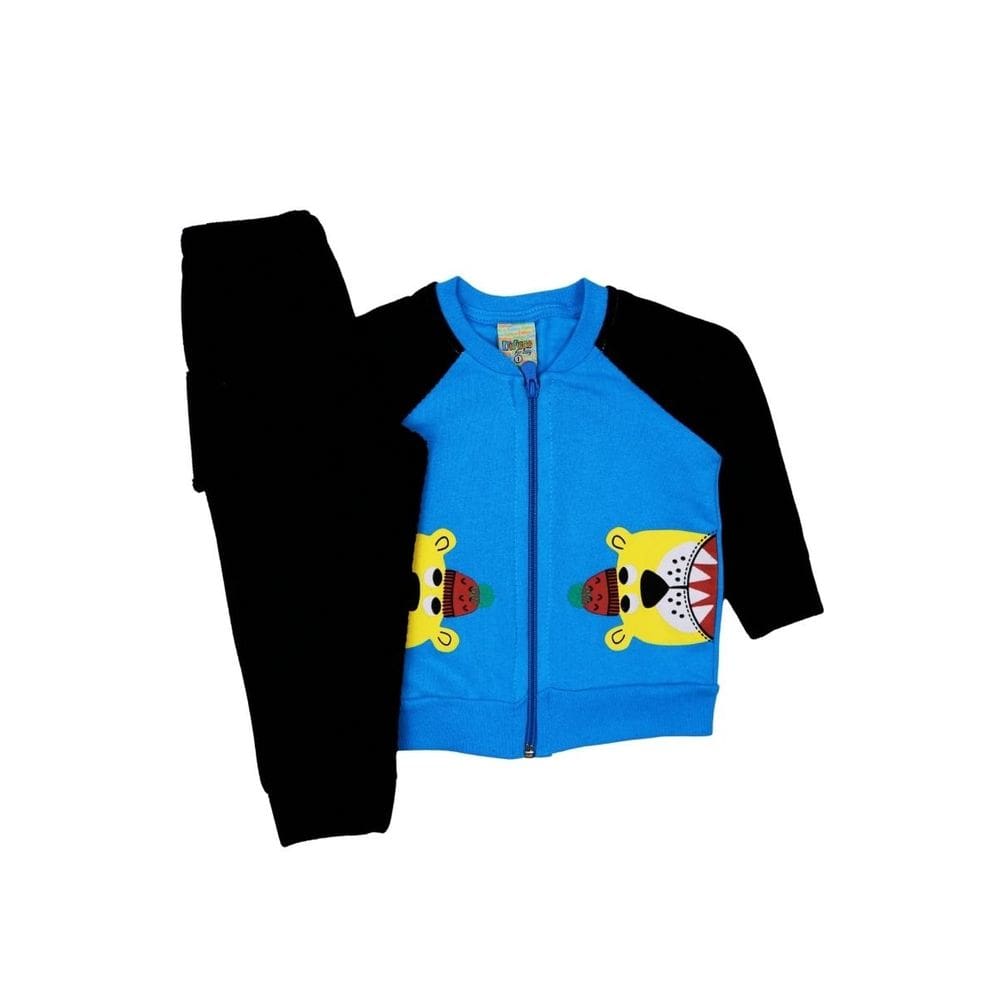 Conjunto Menino Azul e Preto Jaqueta Ursinho Inverno Frio