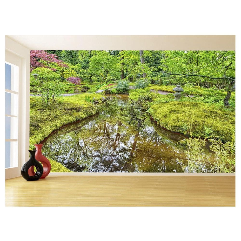 Papel De Parede Jardim Rio Flores Lago Árvores 3,5M Jjp51