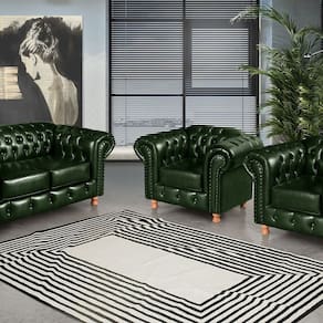 Conjunto de Sofá Luís Xv 2 Lugares + 2 Poltronas Chesterfield Capitonê Verde
