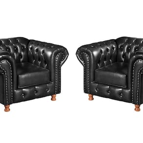 Conjunto 2 Poltronas Luis XV Chesterfield Vintage Molas Ensacadas Preto