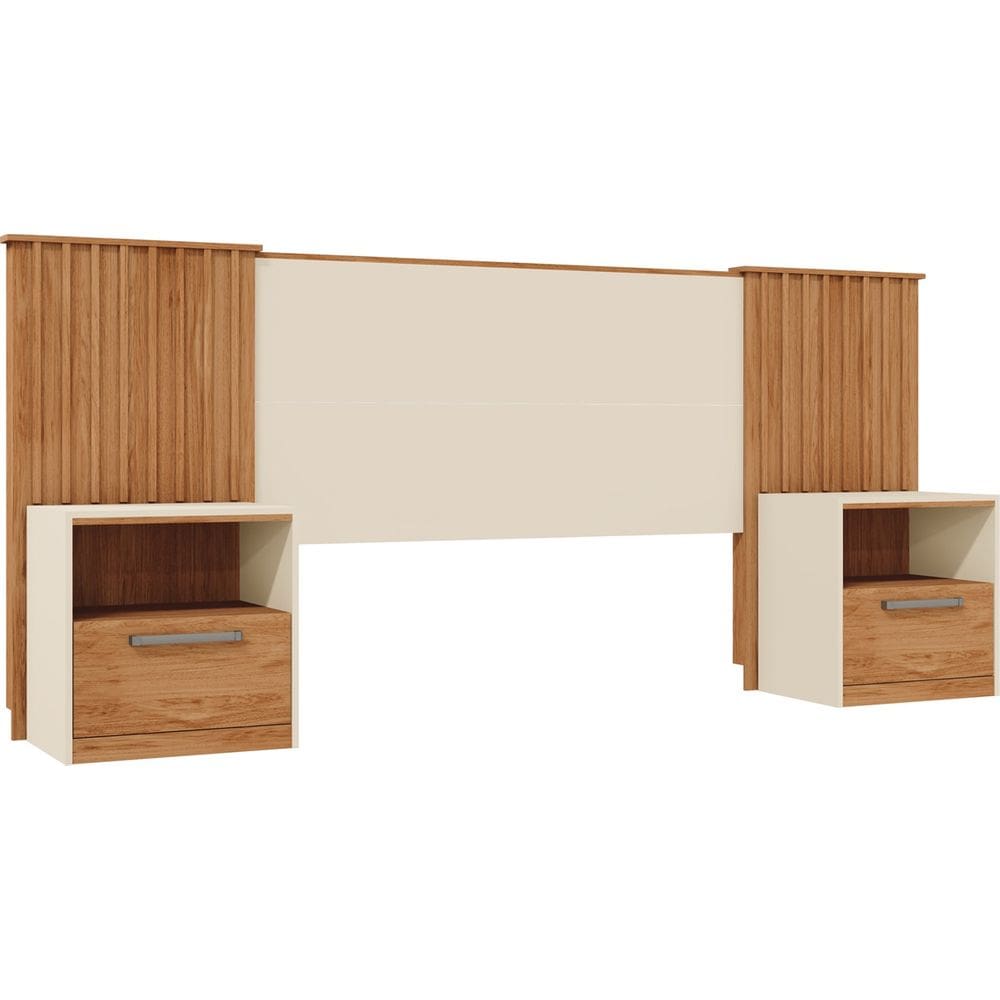 Cabeceira De Cama Extensível 2 Mesas com Gaveta Ripado 140/193 Lucius Fjó/Off - Caemmun