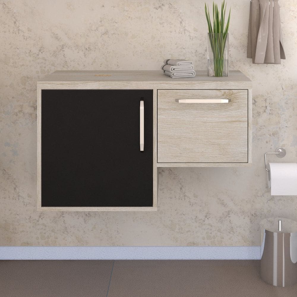 Armário Gabinete Nexus 83L Contemporâneo Snow/Preto Ônix