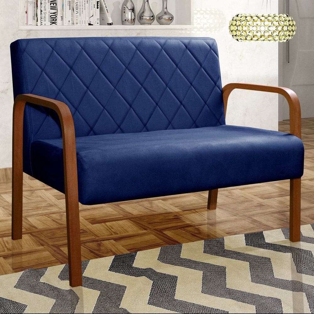 Sofá 2 Lugares Namoradeira Lara Decoração Sala Quarto Recepção Azul Marinho
