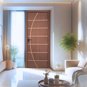 KIt Porta de Madeira Decorada 215x64cm Batente 16cm Neblina Ipê