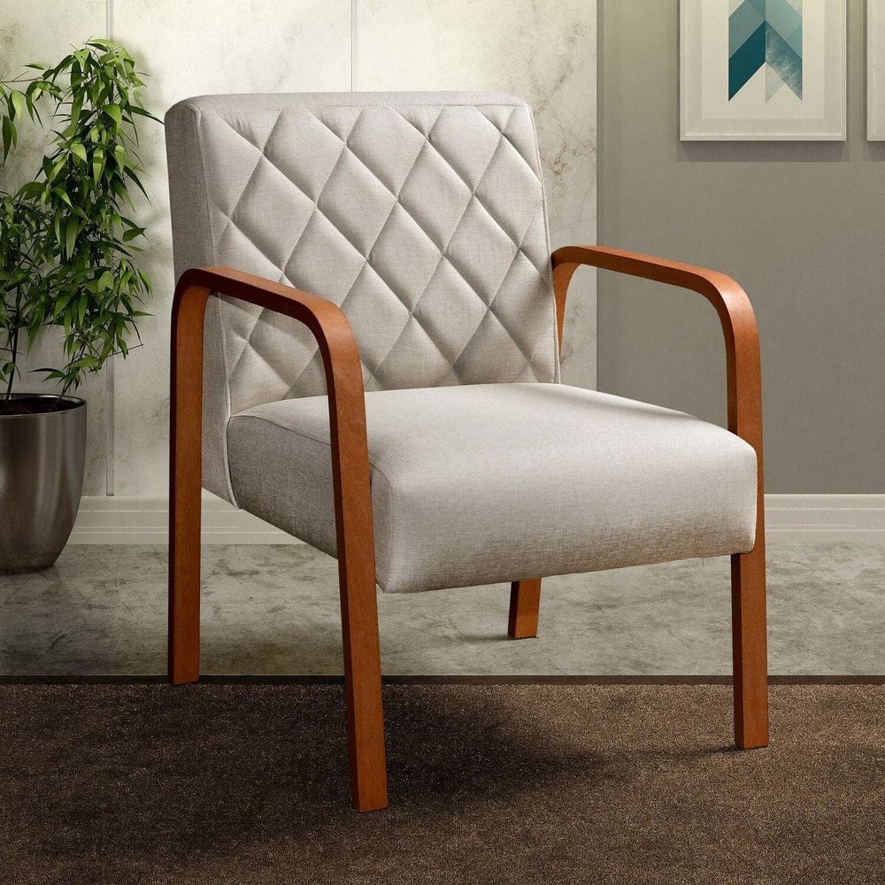 Kit 4 Poltronas Cadeira Decorativa Sala, Recepção Lara Bege