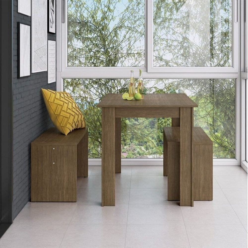 Conjunto Mesa para Sala de Jantar com 2 Bancos Ameixa Negra