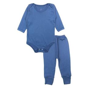 Conjunto Body Bebê Longo Algodão Azul Escuro Liso Menino