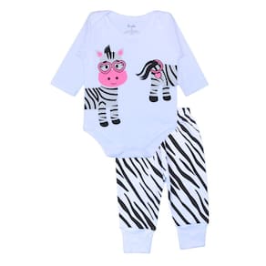 Conjunto Body Bebê Longo Algodão Branco Estampado Menina