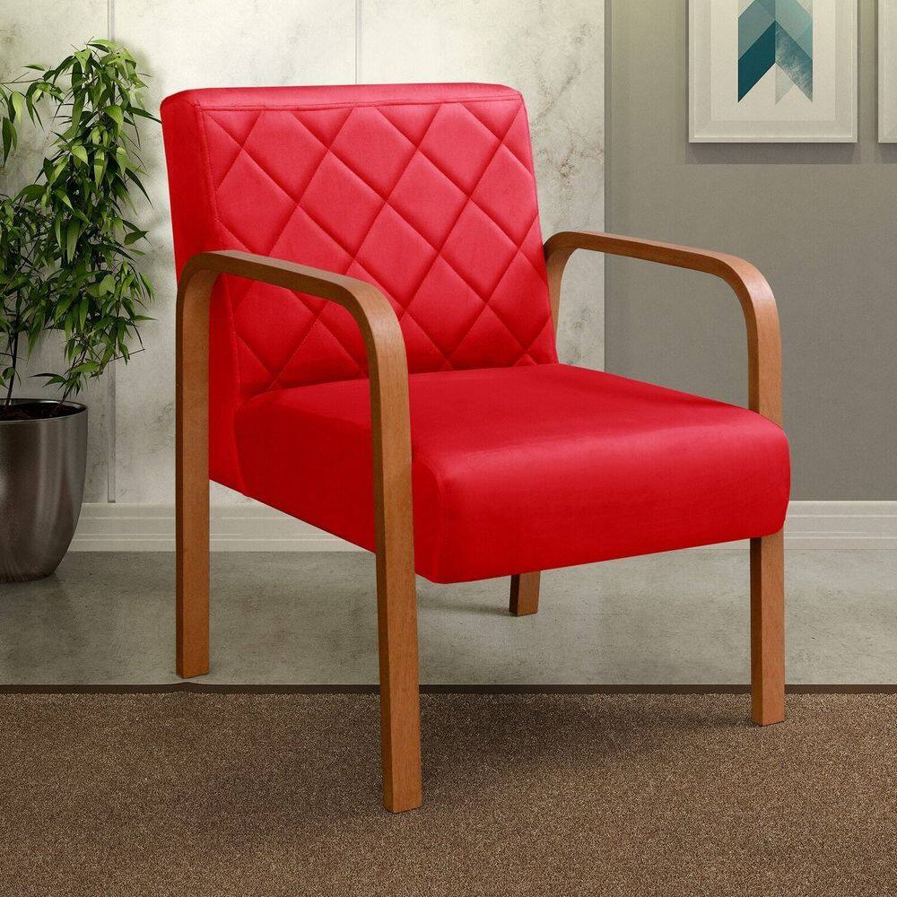 Kit 2 Poltronas Cadeira Decorativa Sala, Recepção Lara Vermelho