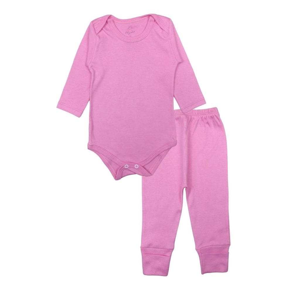 Conjunto Body Bebê Longo Algodão Rosa Escuro Liso Menina
