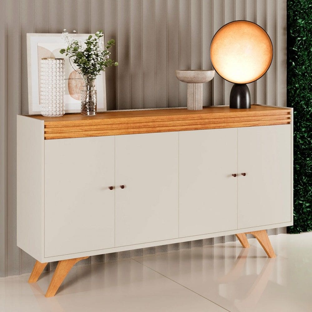 Balcão Buffet Madrid 4 Portas Off White/Naturalle - Mavaular