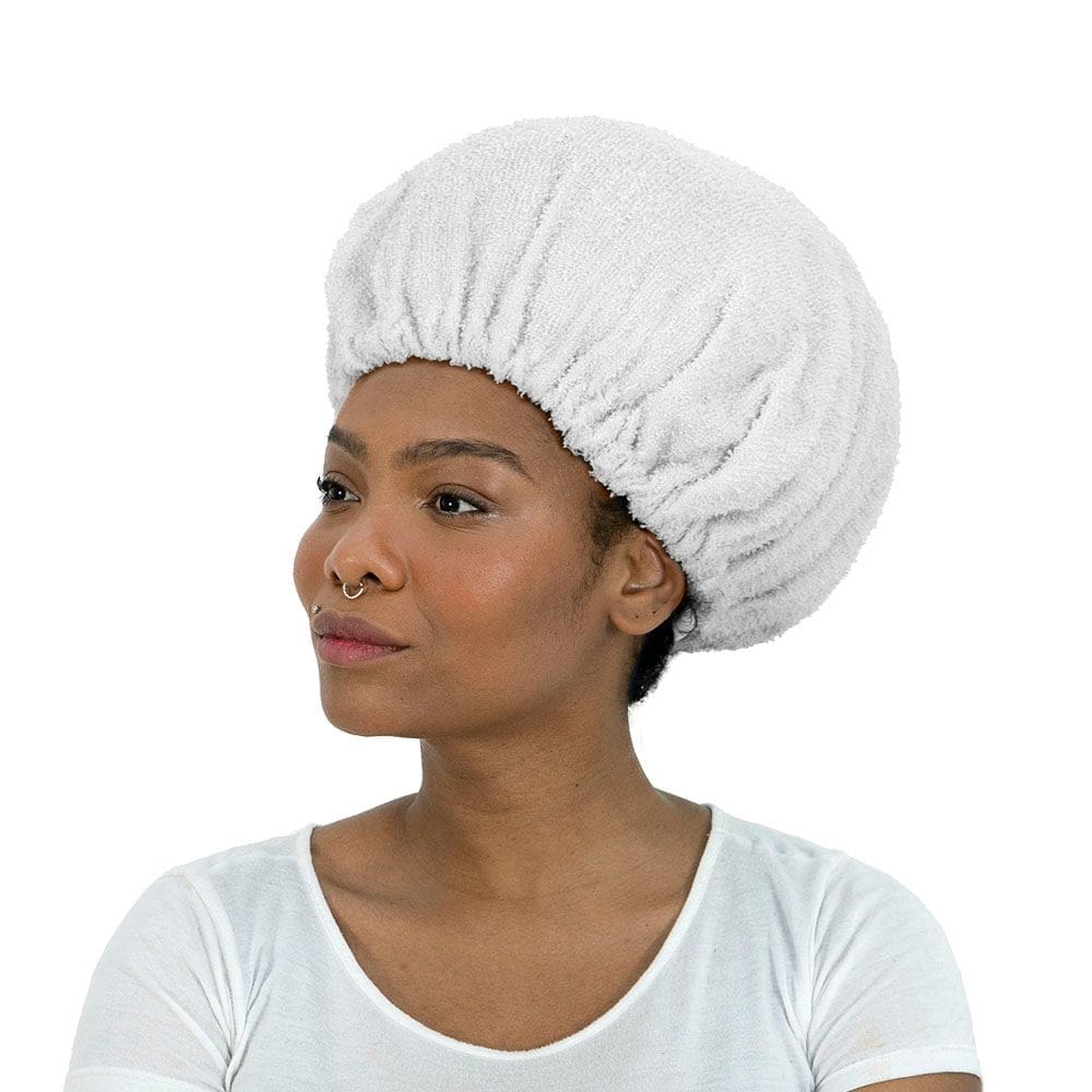 Touca Toalha Com Elástico Para Secar Cabelo Branca