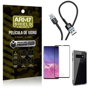 Cabo usb para tipo c samsung s10 plus + capa + película 3d
