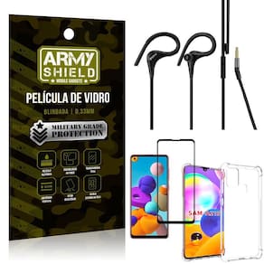 Kit fone sport hs92 + capa + película 3d samsung a21s