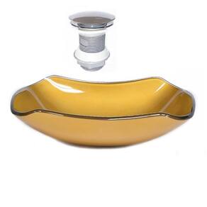 Cuba de vidro abaulada 45cm dourado real + valvula click