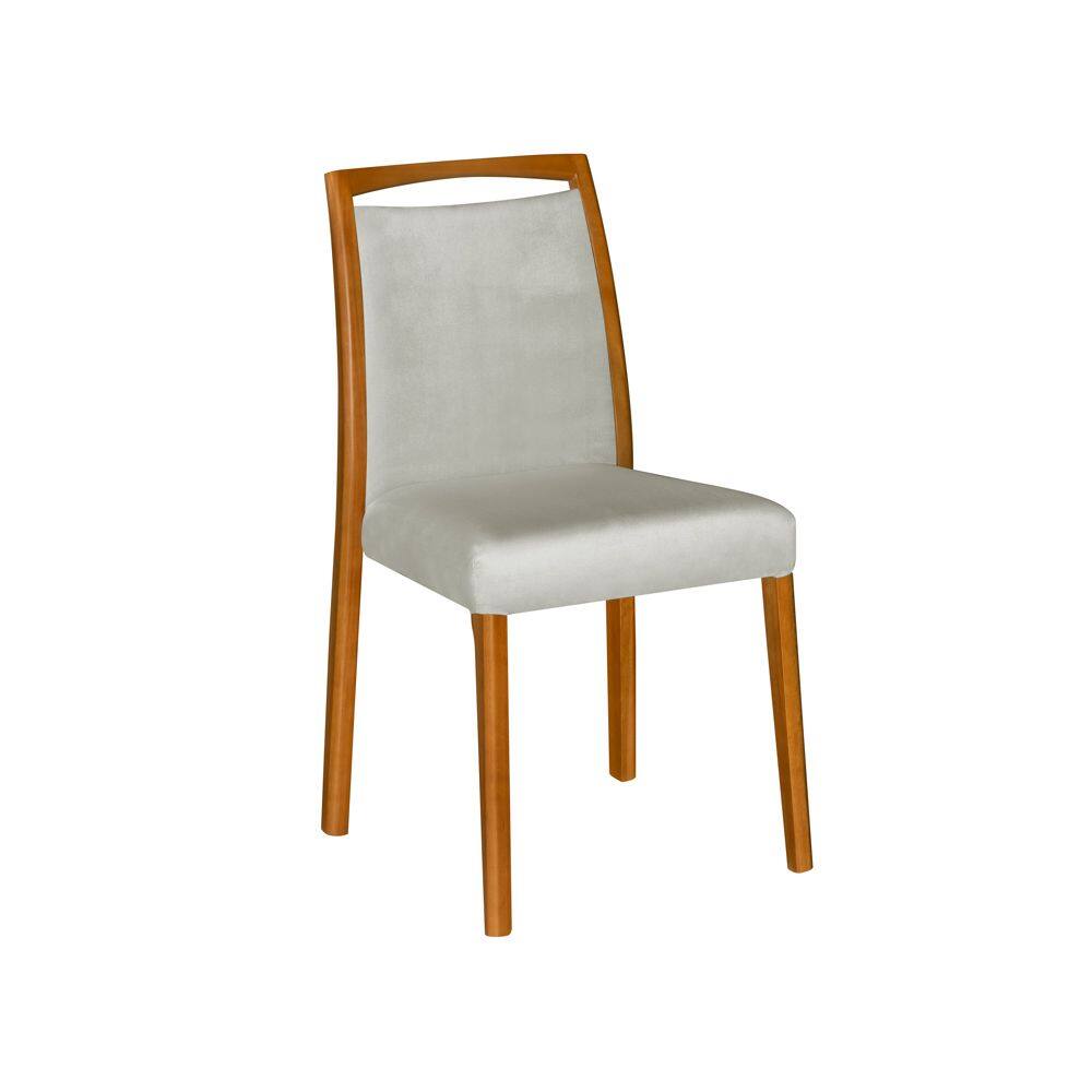 Cadeira De Jantar Luxo Estofada Jade Linho Cinza Base Madeira Maciça