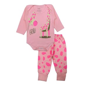 Conjunto Body Bebê Longo Algodão Rosa Claro Estampado Menina