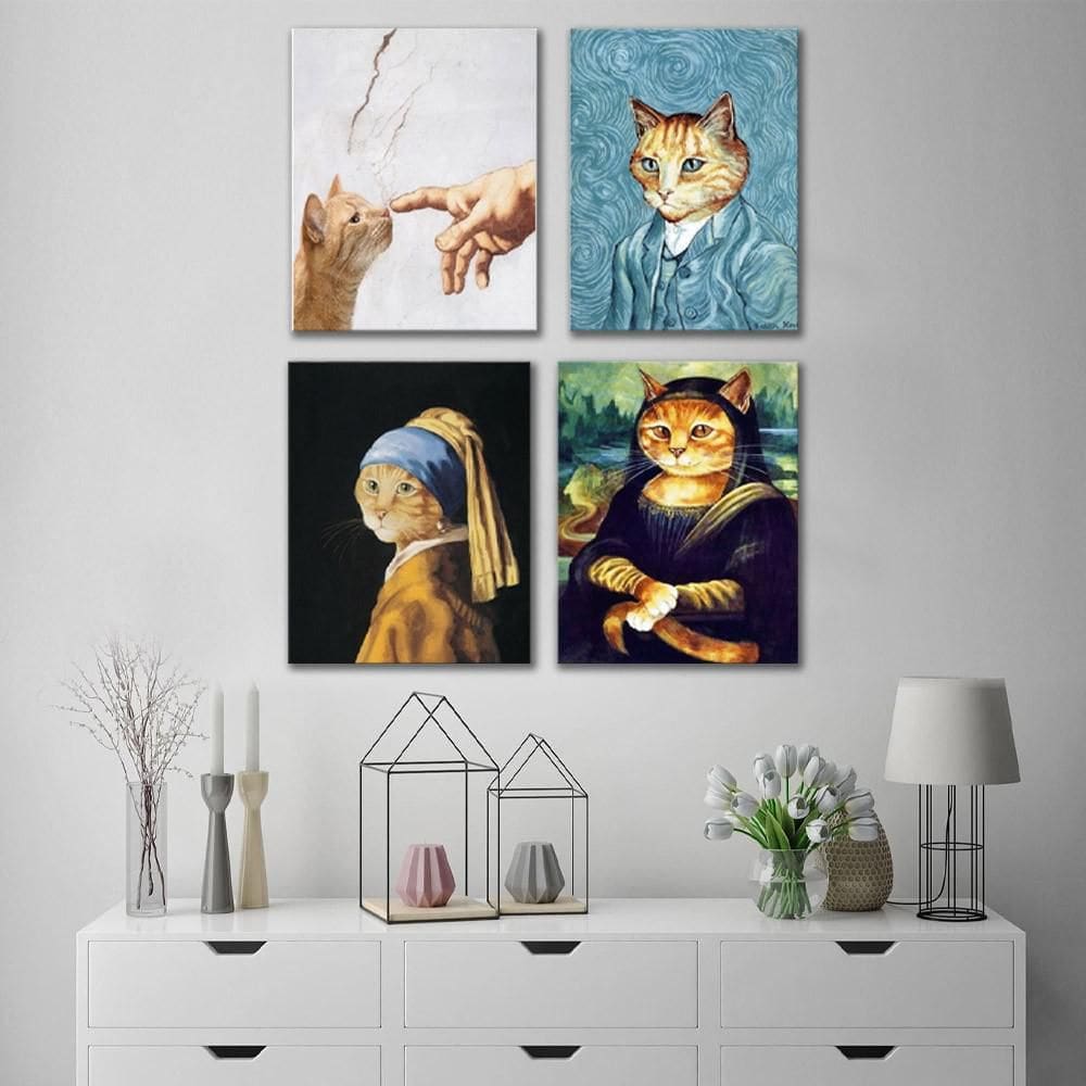 Kit quadros deativos pinturas famosas gatos