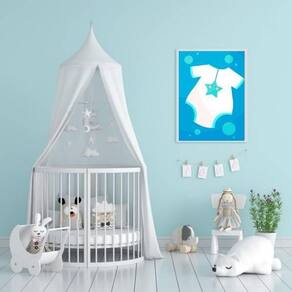Quadro Barquinho Body Bebê Azul 45X34Cm Com Vidro Branca