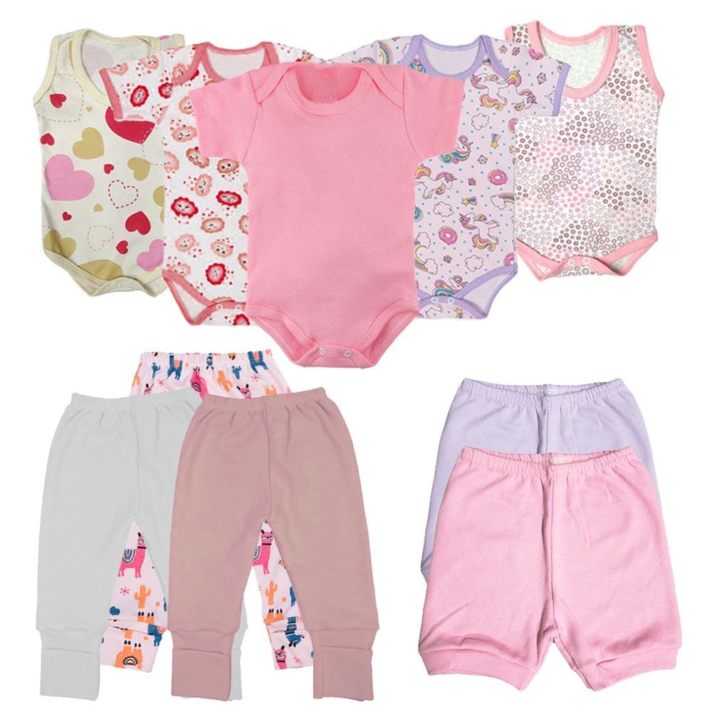 Kit 10 Peças Roupinhas De Bebê Verão Enxoval Body e Mijão